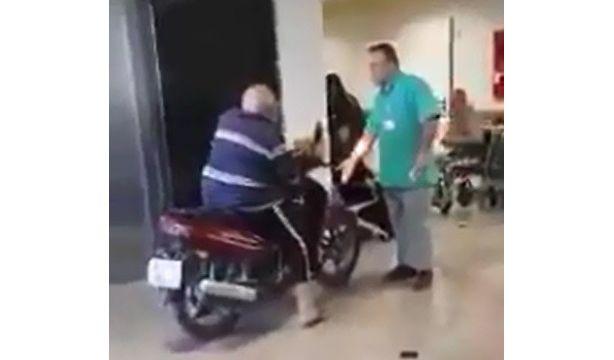 Hastanenin içine motosikletiyle girdi