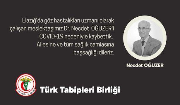 Elazığ'da bir hekim daha vefat etti! Dr. Necdet Oğuzer Covid-19 nedeniyle yaşamını yitirdi!
