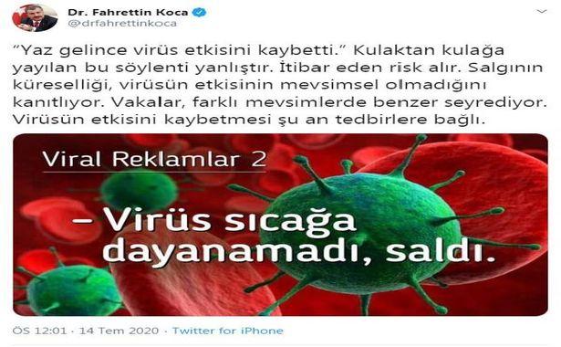 Bakan Koca: 'Yaz gelince virüs etkisini kaybetti' söylentisi yanlıştır