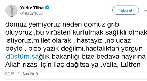 Yıldız Tilbe'nin Sağlık Bakanlığına 'domuz gribi' twiti, yüzlerce yorum aldı!